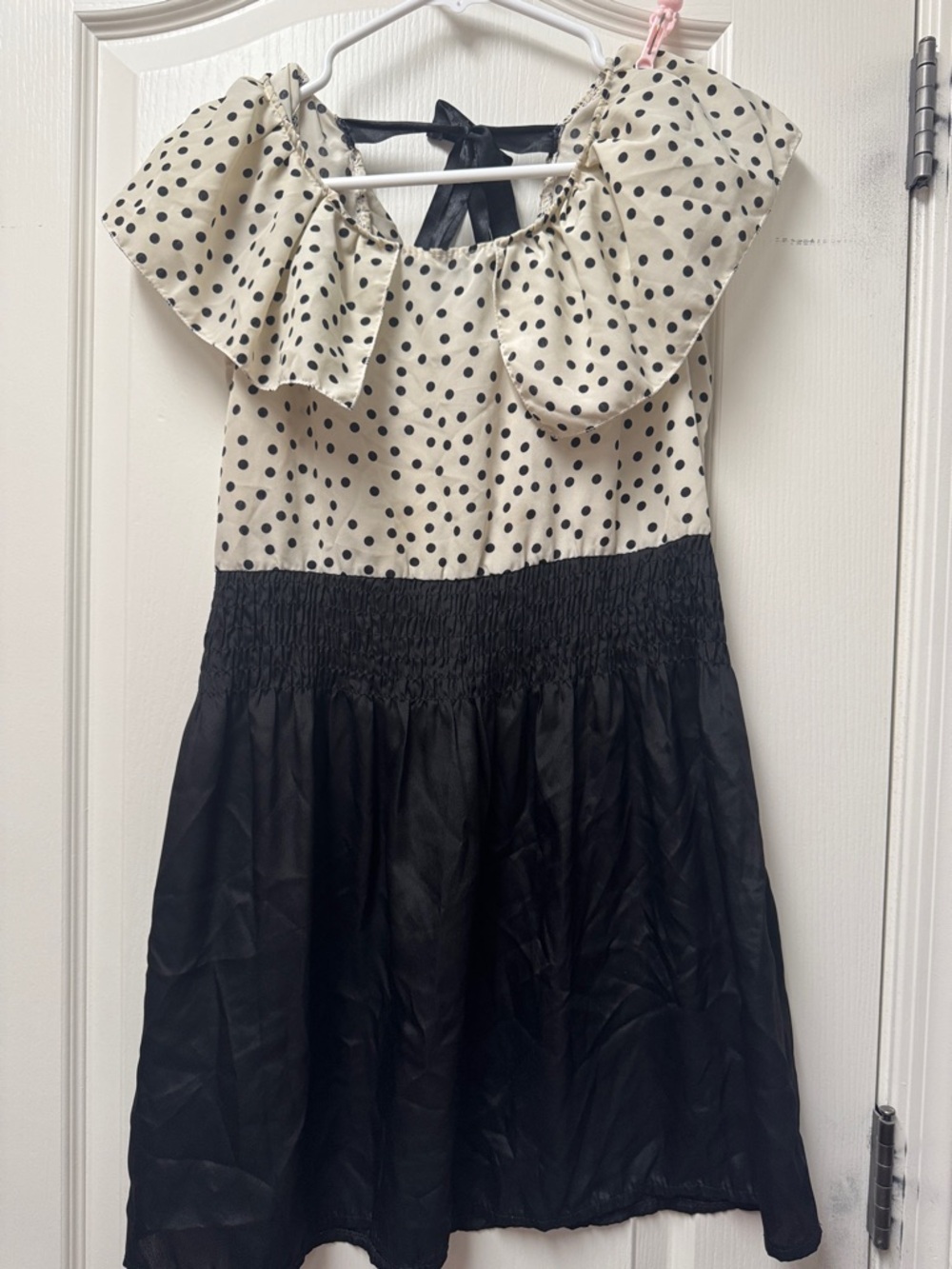 Polka Dot Cream & Black Ruffle Waist Dress